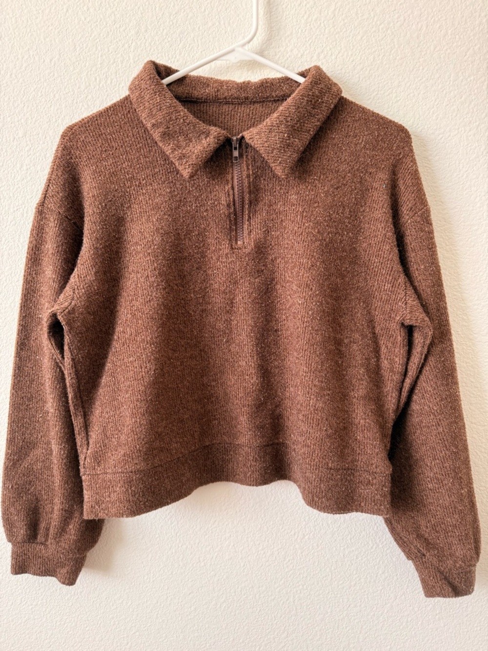 Half-Zip Collared Women's Pullover Hoodie - Brown